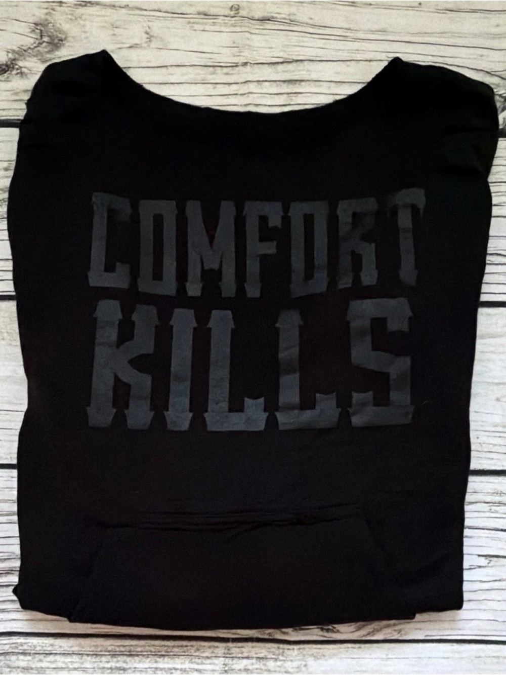 ♡ The Drive Clothing Black Ripped Graphic Sweatshirt - "COMFORT KILLS" Women’s S